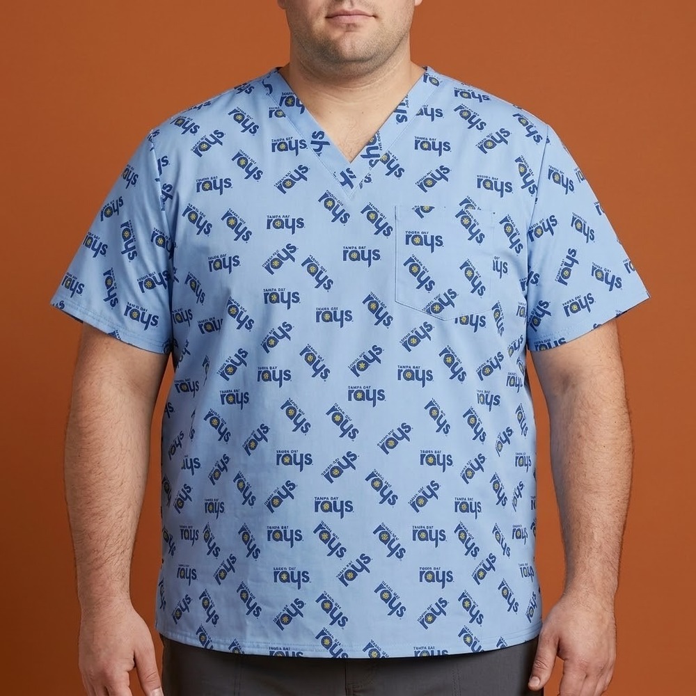 Spectrum Tampa Bay Rays MLB Scrub Top Mens Large Blue All Over Print EUC
